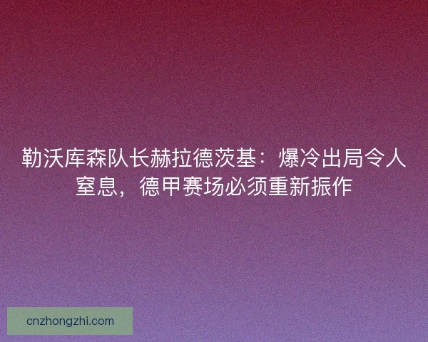 勒沃库森队长赫拉德茨基：爆冷出局令人窒息，德甲赛场必须重新振作