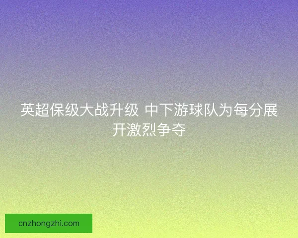 英超保级大战升级 中下游球队为每分展开激烈争夺